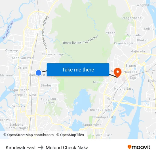 कांदिवली पूर्व to मुलुंड चेक नाका map
