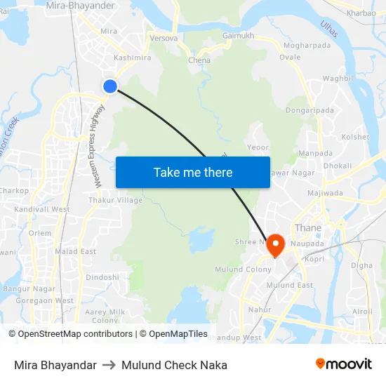 Mira Bhayandar to Mulund Check Naka map