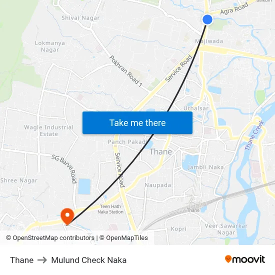 Thane to Mulund Check Naka map