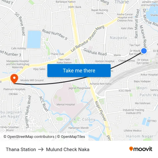 Thana Station to Mulund Check Naka map