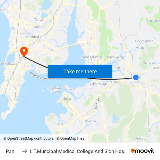 Panvel to L.T.Muncipal Medical College And Sion Hospital map