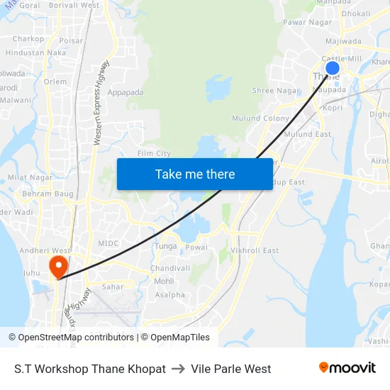 S.T Workshop Thane Khopat to Vile Parle West map
