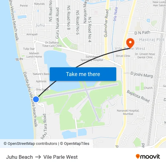 Juhu Beach to Vile Parle West map
