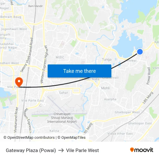 Gateway Plaza (Powai) to Vile Parle West map