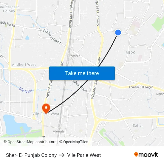 Sher- E- Punjab Colony to Vile Parle West map