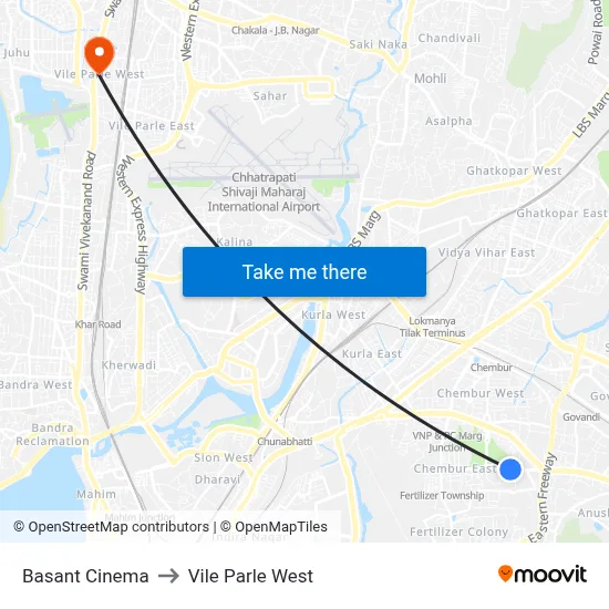 Basant Cinema to Vile Parle West map