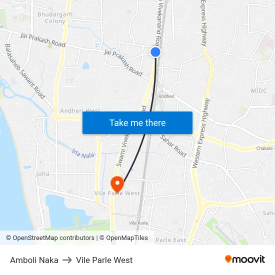 Amboli Naka to Vile Parle West map