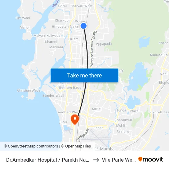 Dr.Ambedkar Hospital / Parekh Nagar to Vile Parle West map
