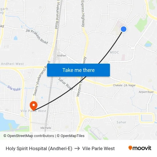 Holy Spirit Hospital (Andheri-E) to Vile Parle West map
