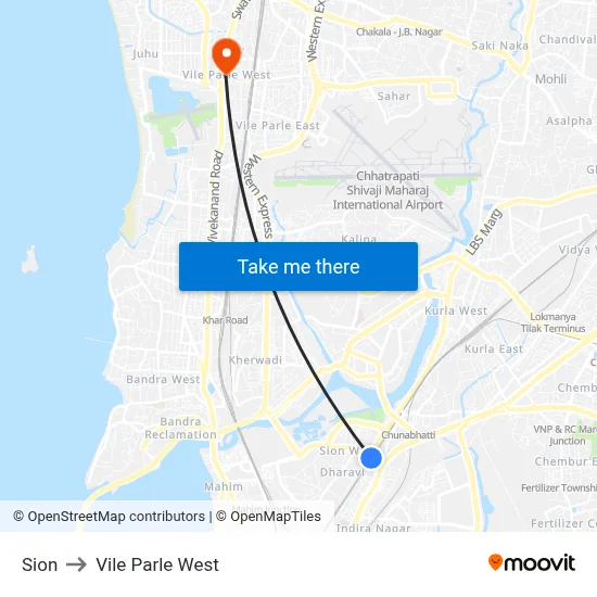 Sion to Vile Parle West map