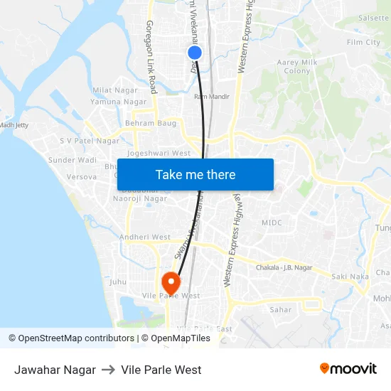 Jawahar Nagar to Vile Parle West map