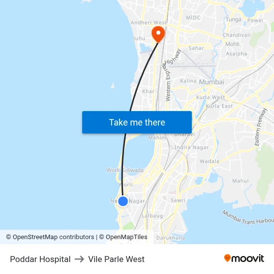 Poddar Hospital to Vile Parle West map