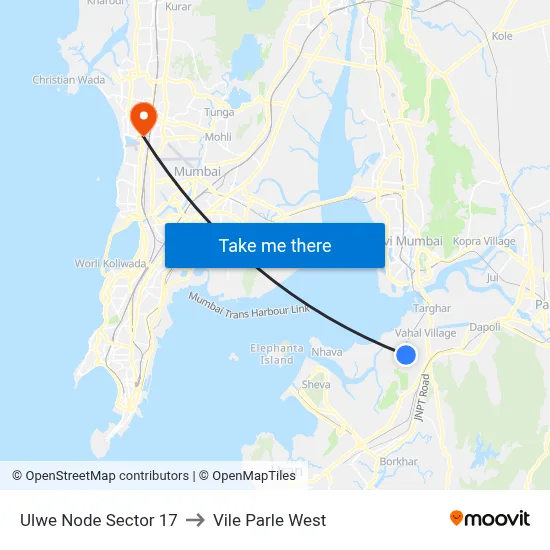 Ulwe Node Sector 17 to Vile Parle West map