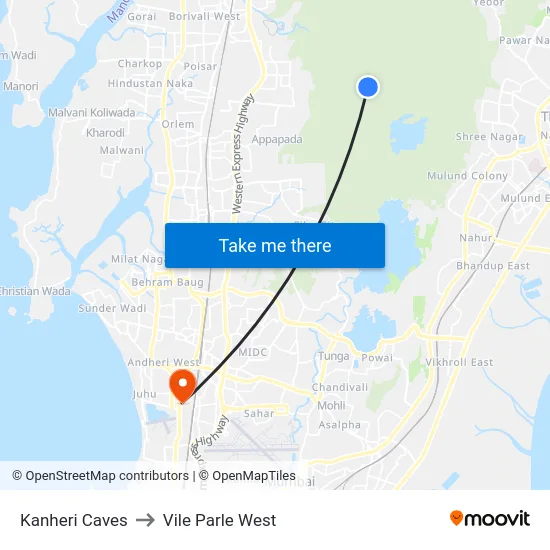 Kanheri Caves to Vile Parle West map