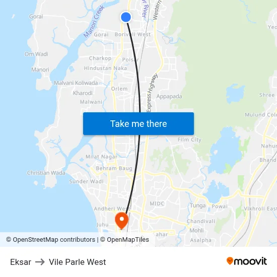 Eksar to Vile Parle West map