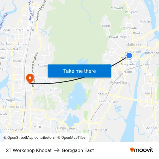 ST Workshop Khopat to Goregaon East map