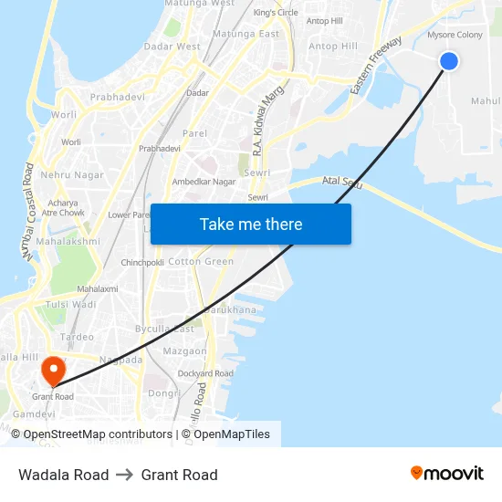 Wadala Road to Grant Road map