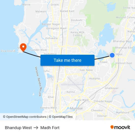 Bhandup West to Madh Fort map