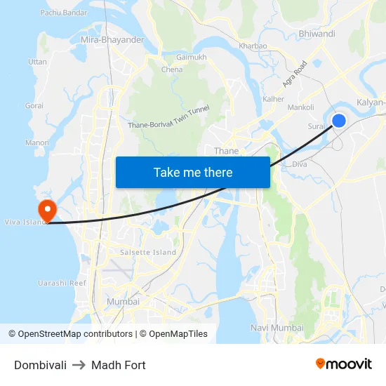 Dombivali to Madh Fort map
