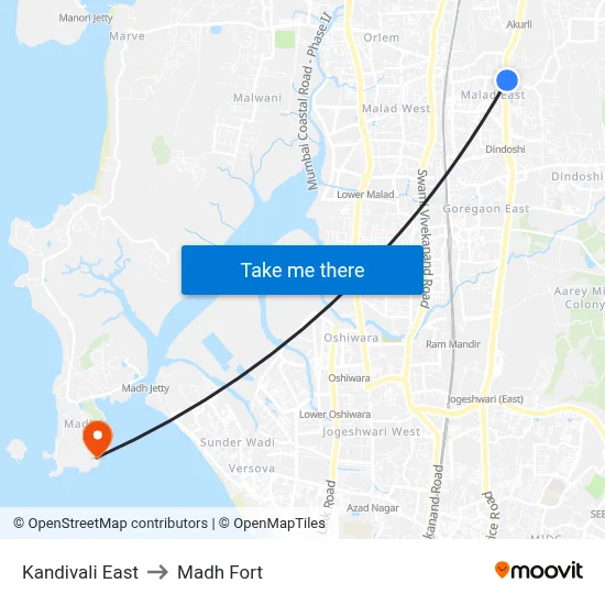 Kandivali East to Madh Fort map