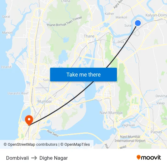 Dombivali to Dighe Nagar map