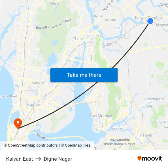 Kalyan East to Dighe Nagar map