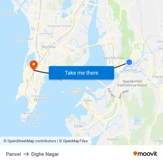 पनवेल to दिघे नगर map