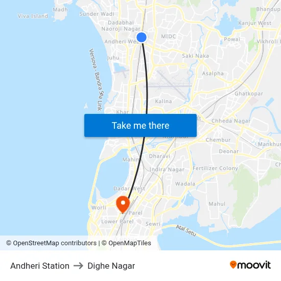 Andheri Station to Dighe Nagar map