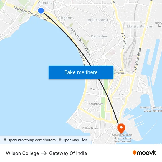Wilson College to Gateway Of India map