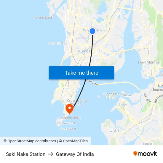 Saki Naka Station to Gateway Of India map