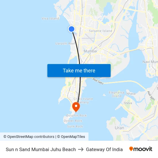 Sun n Sand Mumbai Juhu Beach to Gateway Of India map