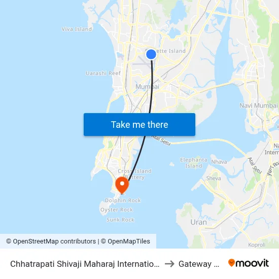 Chhatrapati Shivaji Maharaj International Airport (Sahar) to Gateway Of India map