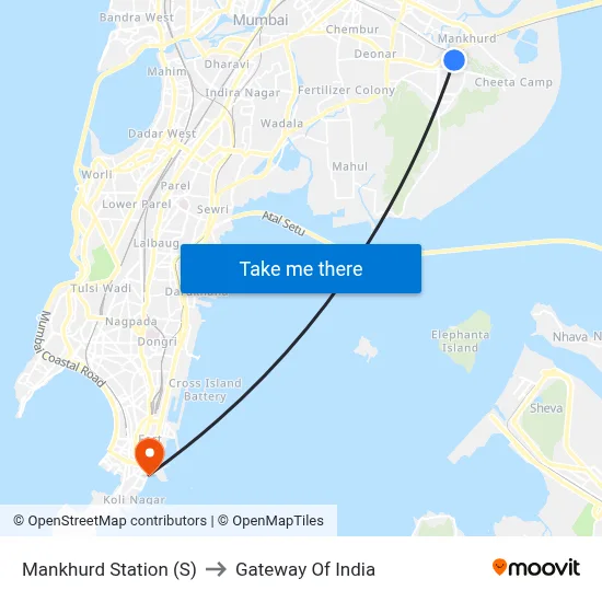 Mankhurd Station (S) to Gateway Of India map