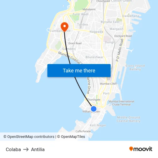 Colaba to Antilia map