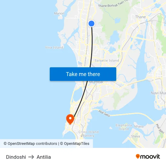Dindoshi to Antilia map
