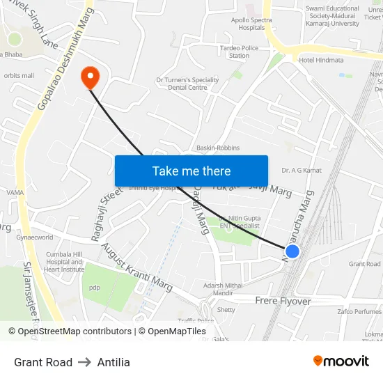 Grant Road to Antilia map