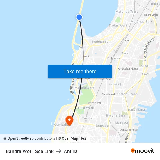 Bandra Worli Sea Link to Antilia map