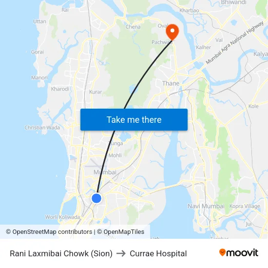 Rani Laxmibai Chowk (Sion) to Currae Hospital map
