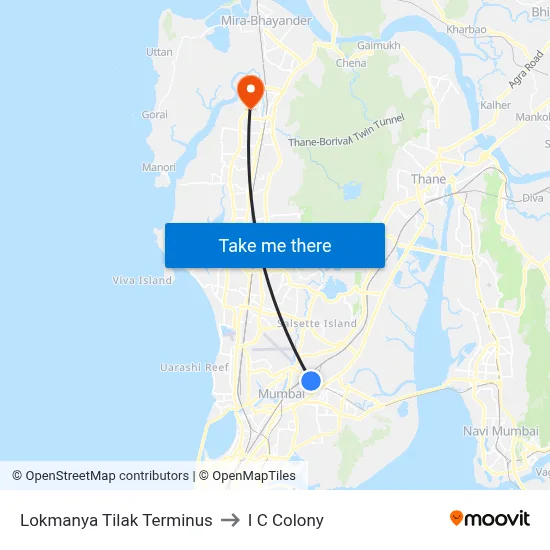Lokmanya Tilak Terminus to I C Colony map
