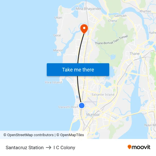 Santacruz Station to I C Colony map