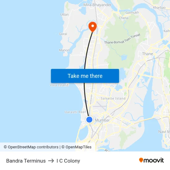 Bandra Terminus to I C Colony map