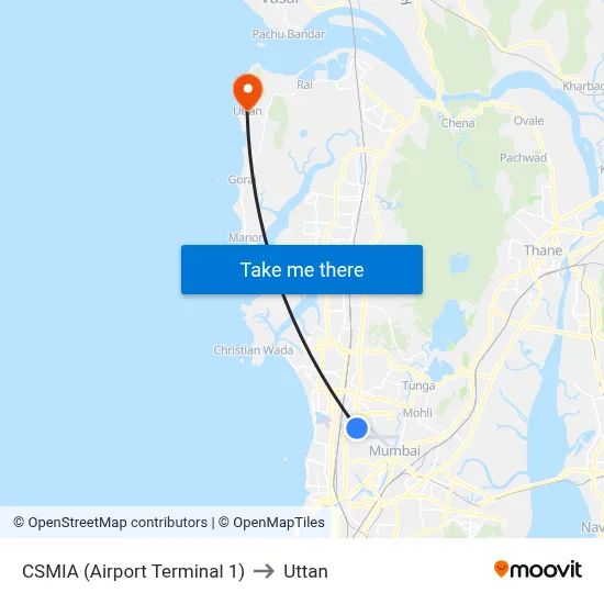CSMIA (Airport Terminal 1) to Uttan map