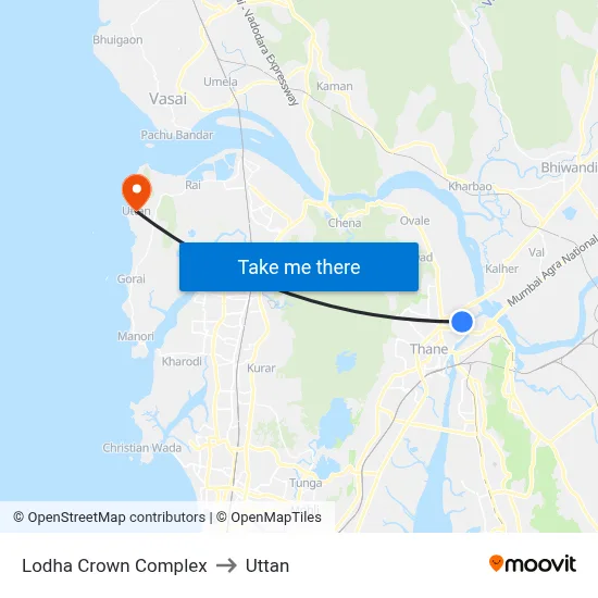 Lodha Crown Complex to Uttan map