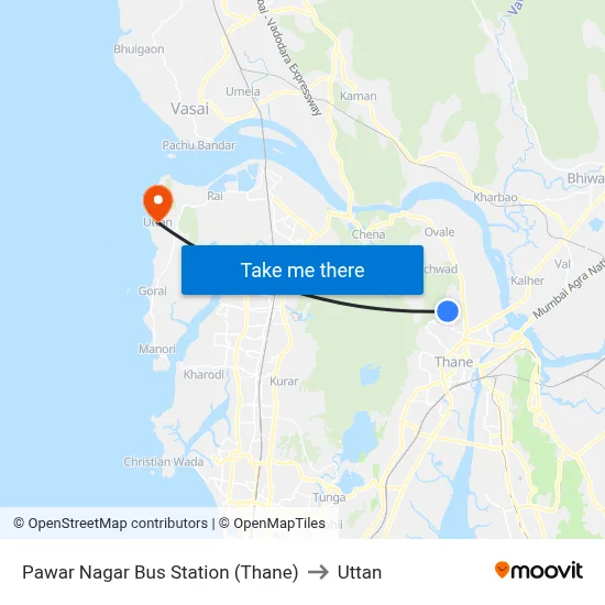 Pawar Nagar Bus Station (Thane) to Uttan map