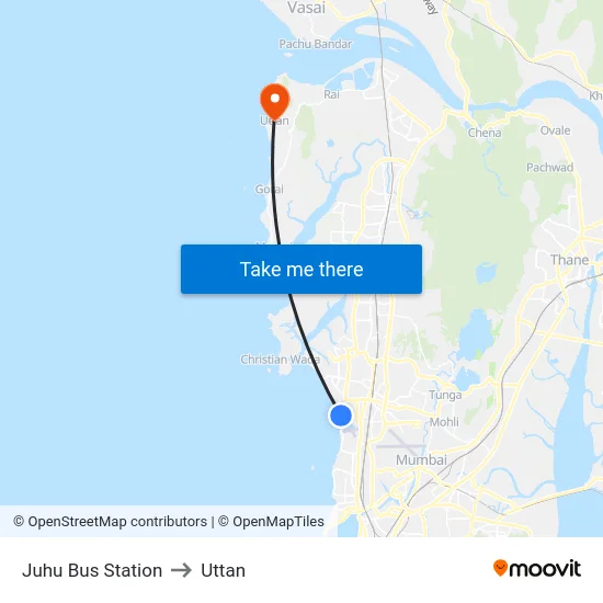 Juhu Bus Station to Uttan map