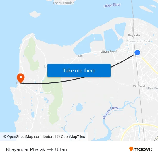 Bhayandar Phatak to Uttan map