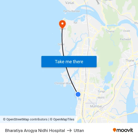 Bharatiya Arogya Nidhi Hospital to Uttan map