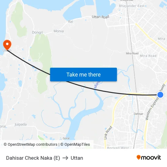 Dahisar Check Naka (E) to Uttan map