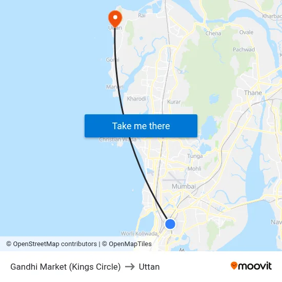 Gandhi Market (Kings Circle) to Uttan map