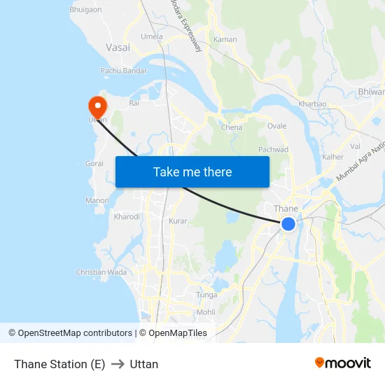 Thane Station (E) to Uttan map